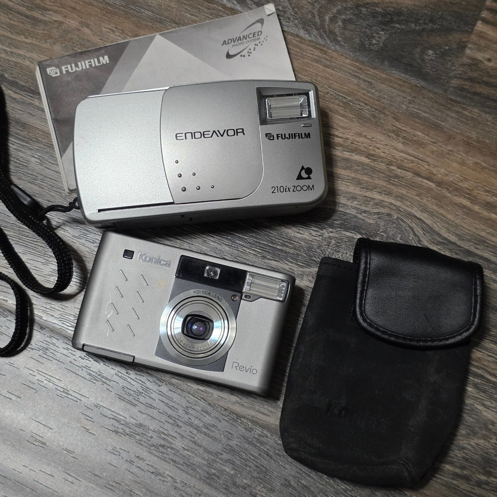 Fujifilm Endeavor 210ix Zoom & Konica Revio APS Film Camera Bundle Silver Tech